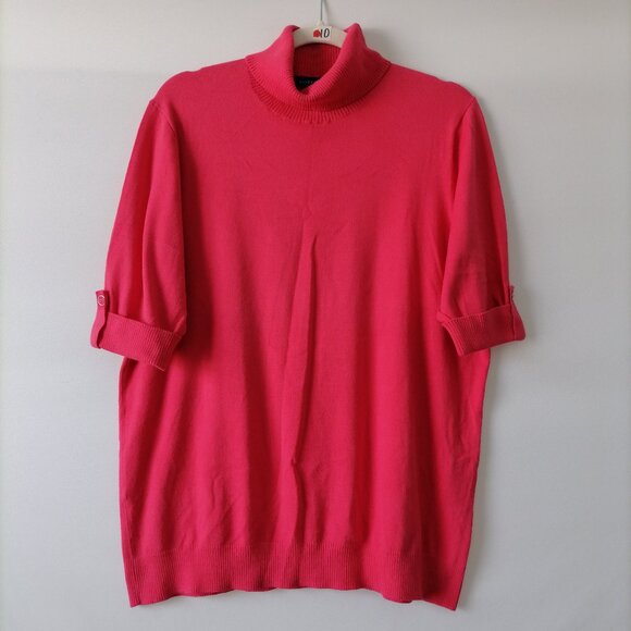 Lands' End Womens Red Short Sleeve Turtleneck Ribbed Pullover Sweater Size XL - Picture 1 of 7